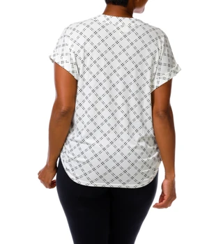 Thumbnail 4: Flower & Feather Women's Plus Short Sleeve Split Neck Top 