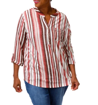 Thumbnail 1: Joie De Vivre Women's Plus 3/4 Sleeve Split Neck Top 