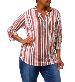 Thumbnail 3: Joie De Vivre Women's Plus 3/4 Sleeve Split Neck Top 