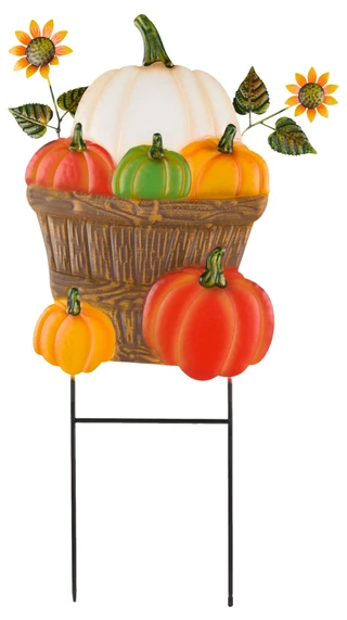 Thumbnail 1: Autumn Gatherings 30 in Harvest Basket of Pumpkins Yard Stake 