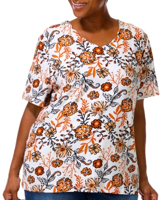 Thumbnail 1: Coral Bay Plus Short Sleeve Scalloped Harvest Floral Tee 
