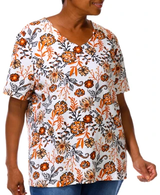 Thumbnail 2: Coral Bay Plus Short Sleeve Scalloped Harvest Floral Tee 