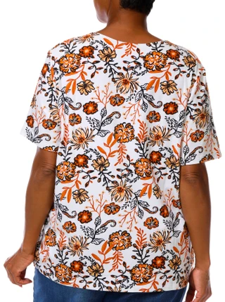 Thumbnail 3: Coral Bay Plus Short Sleeve Scalloped Harvest Floral Tee 