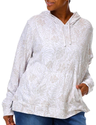 Thumbnail 2: REEL LEGENDS Plus Long Sleeve Floral Knit Hoodie Sweatshirt 
