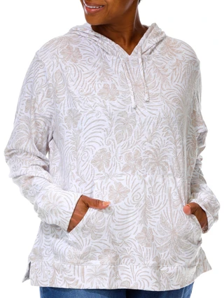 Thumbnail 1: REEL LEGENDS Plus Long Sleeve Floral Knit Hoodie Sweatshirt 