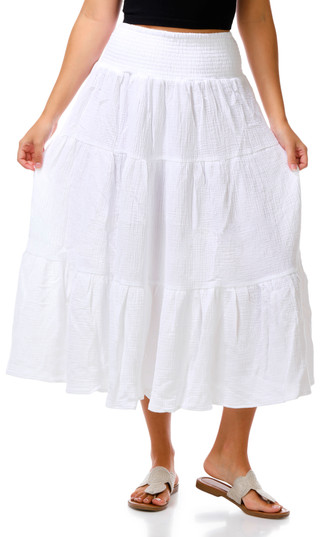 Thumbnail 1: Chelsea & Theodore Juniors Smocked Gauze Tiered Midi Skirt  