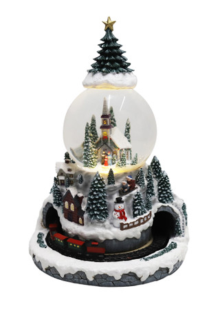 Thumbnail 1: Magical Season 5" Musical Christmas Scene Snow Globe with Moving Train Base 