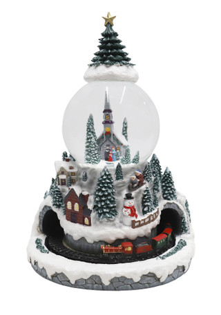 Thumbnail 2: Magical Season 5" Musical Christmas Scene Snow Globe with Moving Train Base 