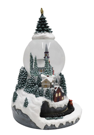 Thumbnail 4: Magical Season 5" Musical Christmas Scene Snow Globe with Moving Train Base 