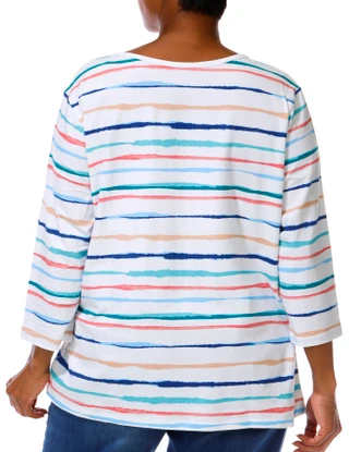 Thumbnail 3: Coral Bay Plus 3/4 Sleeve Striped Toggle Henley Top 