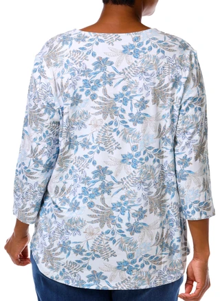 Thumbnail 2: Coral Bay Plus 3/4 Sleeve Floral V Neck Ring Top 