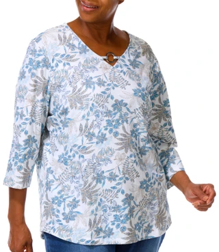 Thumbnail 4: Coral Bay Plus 3/4 Sleeve Floral V Neck Ring Top 