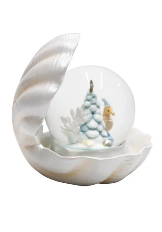Thumbnail 3: Magical Season 4" Christmas Tree Snow Globe with Coastal Shell Base 