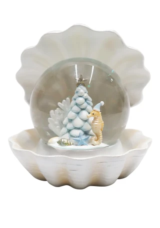 Thumbnail 1: Magical Season 4" Christmas Tree Snow Globe with Coastal Shell Base 