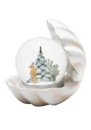 Thumbnail 4: Magical Season 4" Christmas Tree Snow Globe with Coastal Shell Base 