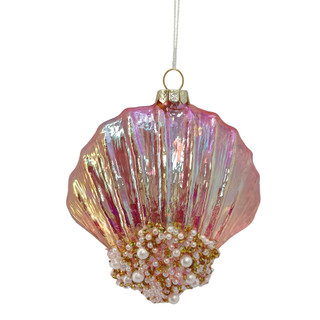 Thumbnail 1: Magical Season Pink Beaded Clamshell Glass Ornament 