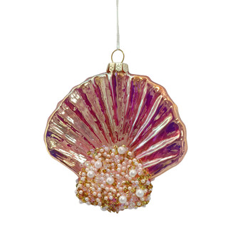 Thumbnail 2: Magical Season Pink Beaded Clamshell Glass Ornament 