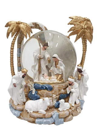 Thumbnail 1: Magical Season 4.75" Musical Gold Nativity Snow Globe 