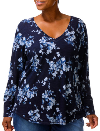 Thumbnail 1: Blue Sol Plus Long Sleeve Floral V Neck Top 