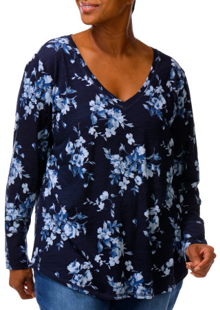 Thumbnail 4: Blue Sol Plus Long Sleeve Floral V Neck Top 