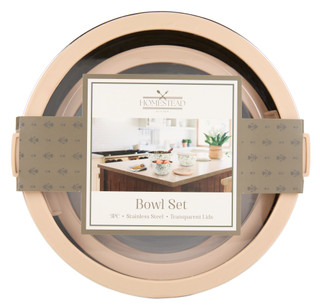 Thumbnail 1: HOMESTEAD 3 Pc Stainless Printed Bowl Set W/ Transparent Lids 