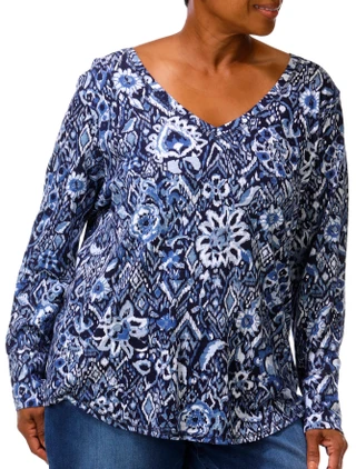 Thumbnail 3: Blue Sol Plus Long Sleeve Floral V Neck Top 