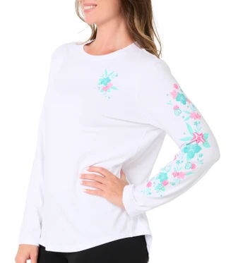 Thumbnail 2: REEL LEGENDS Women's Long Sleeve Surf Floral Bamboo Tee 