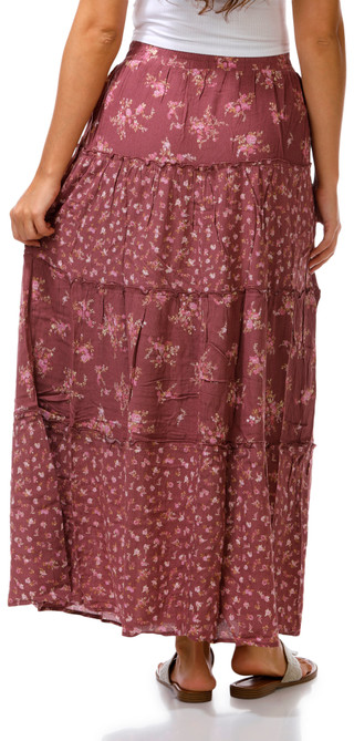 Thumbnail 3: Pink Rose Juniors Flowy Floral Boho Maxi Skirt 