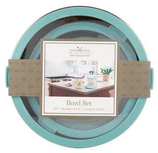 Thumbnail 1: HOMESTEAD 3 Pc Stainless Printed Bowl Set W/ Transparent Lids 