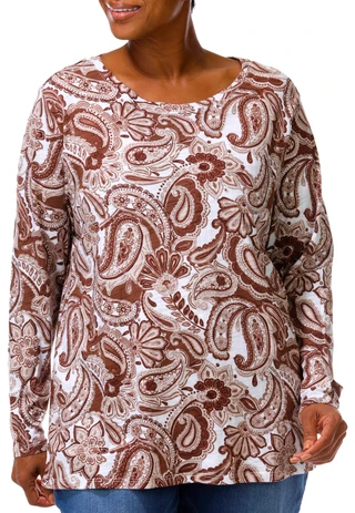 Thumbnail 1: Blue Sol Women's Long Sleeve Paisley Scoop Neck Top 