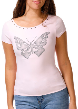 Thumbnail 1: Derek Heart Juniors Short Sleeve Metal Bead Trim Top 