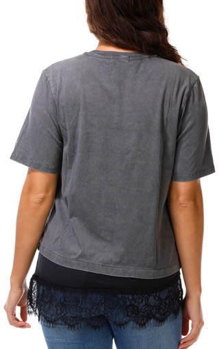 Thumbnail 2: Vintage threadz Juniors Short Sleeve Lace Hem Tee 