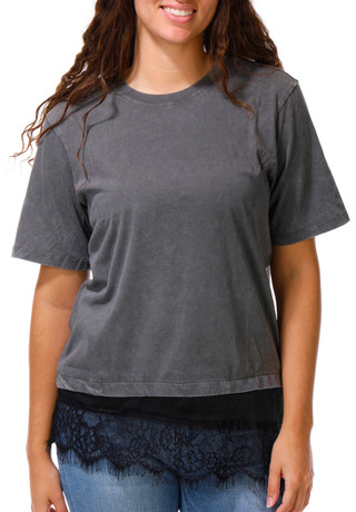 Thumbnail 1: Vintage threadz Juniors Short Sleeve Lace Hem Tee 