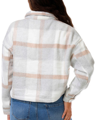 Thumbnail 2: Ci Sono Juniors Long Sleeve Cropped  Plaid Fleece Jacket 