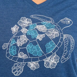 Thumbnail 4: REEL LEGENDS Women's Relaxed Fit Hibiscus Turtle Graphic Tee 