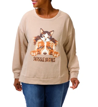 Thumbnail 1: Chenault Women's Plus Snuggle Buddies Sweatshirt  