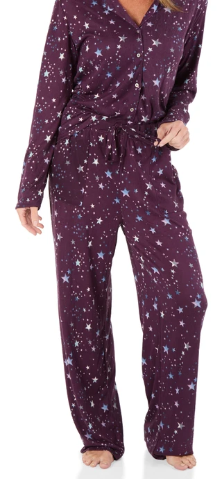 Thumbnail 2: Jaclyn New York Women's 2 Pc Night Sky Starry Button Down Pajama Pants Set 