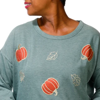 Thumbnail 3: Chenault Women's Plus Embroidered Pumpkin Sweatshirt  