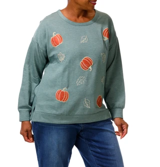 Thumbnail 4: Chenault Women's Plus Embroidered Pumpkin Sweatshirt  