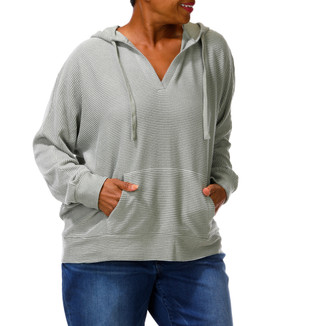 Thumbnail 3: BOBEAU Women's Plus Ribbed Hooded Top  