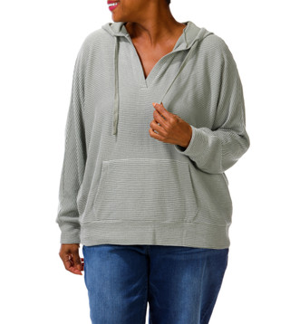Thumbnail 1: BOBEAU Women's Plus Ribbed Hooded Top  