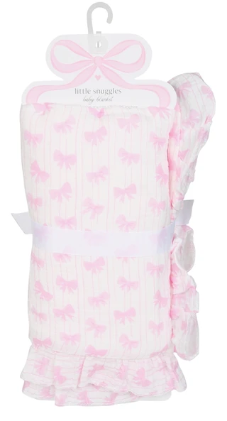 Thumbnail 2: Little Snuggles Baby Girls Ruffle Edge Extra Soft Cotton Muslin Blanket 