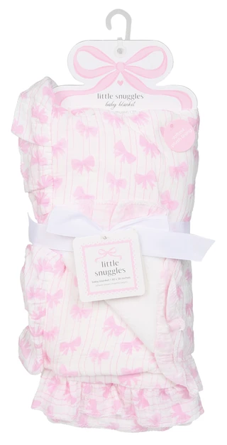 Thumbnail 1: Little Snuggles Baby Girls Ruffle Edge Extra Soft Cotton Muslin Blanket 
