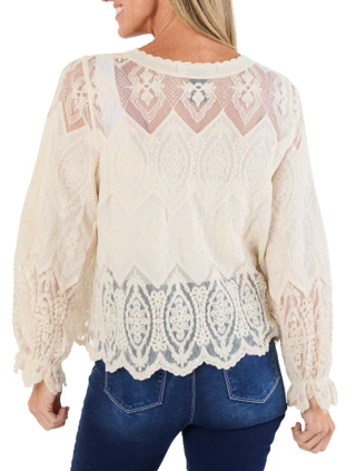 Thumbnail 2: LIV LOS ANGELES Women's Lace & Crochet Button Down Sweater 