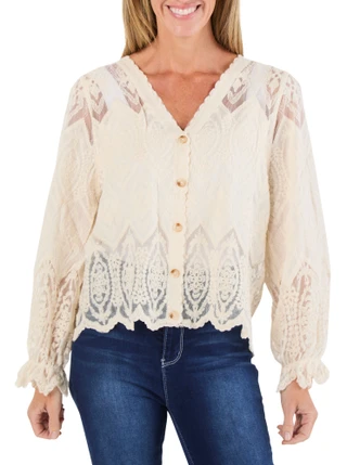 Thumbnail 1: LIV LOS ANGELES Women's Lace & Crochet Button Down Sweater 
