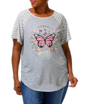 Thumbnail 4: Exclusive One Women's Plus Butterfly Graphic Top  