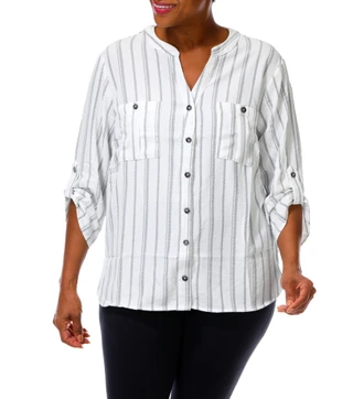 Thumbnail 1: 3RD & MALT Women's Plus Stripe Print Top  