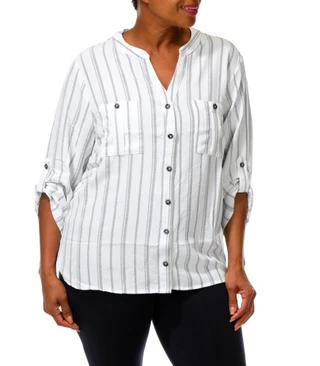Thumbnail 4: 3RD & MALT Women's Plus Stripe Print Top  