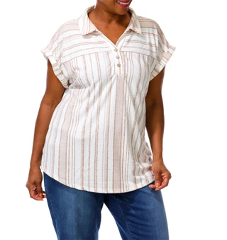 Thumbnail 1: Cure Apparel Women's Plus Stripe Print Top  