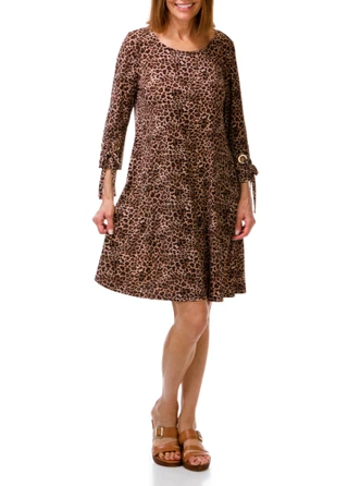 Thumbnail 1: MSK Women's Leopard Print Grommet & Bow Sleeve Shift Dress 